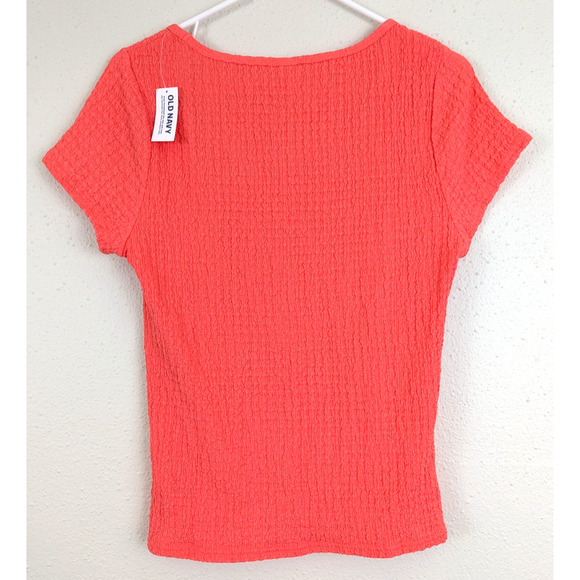 New Old Navy sz L Stretchy Top crinkle fabric ss salmon pink women 3786 - Picture 4 of 6